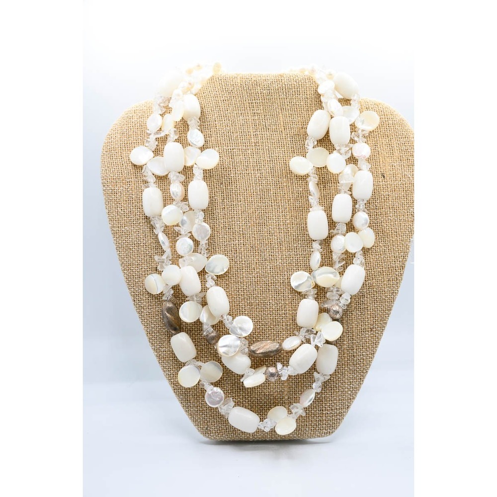 Multi-Strand Necklace White Mother of Pearl Quartz Pearl Statement